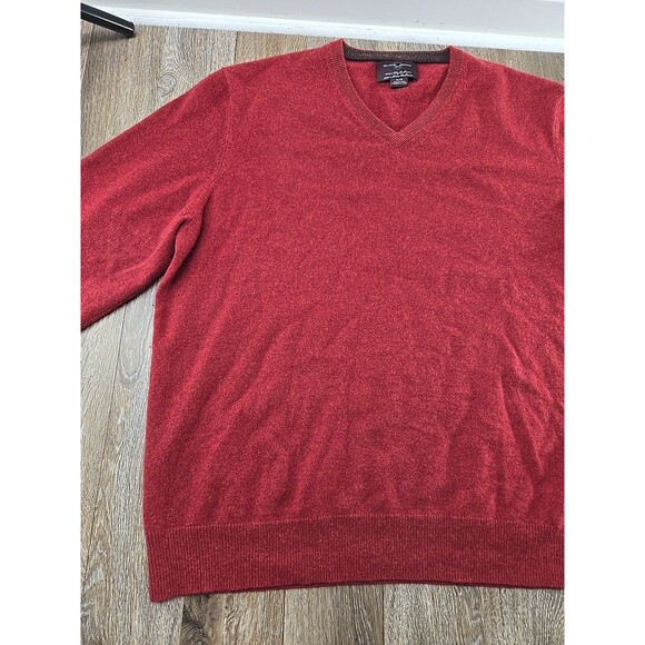 Black Brown 2 Ply Cashmere Sweater Men's XL V-Neck Red Long Sleeve Luxury - Picture 2 of 9